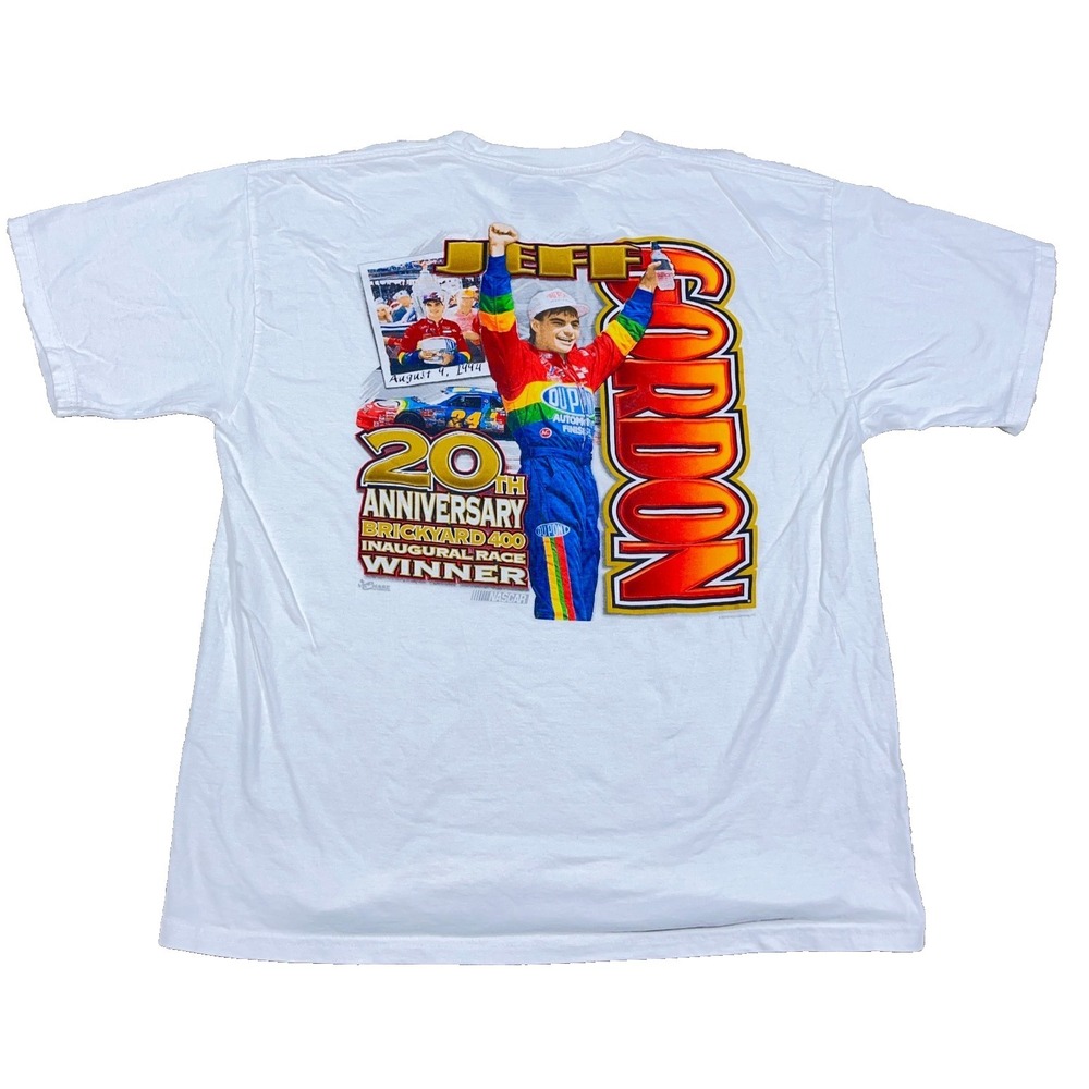 Jeff Gordon Shirt Men XL White Nascar Racing Tee‎ Double Sided Retro Adult Chase